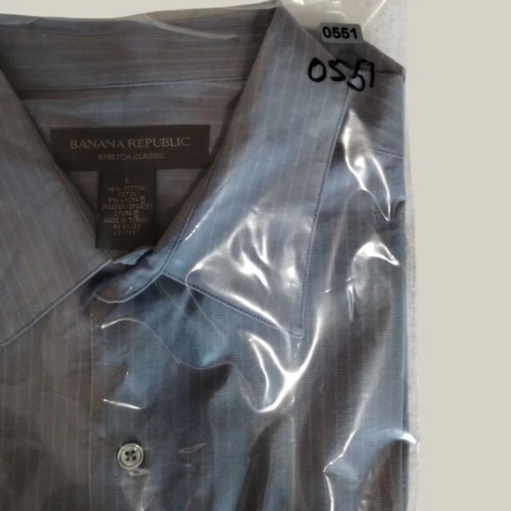 Banana Republic Mens Stretch Classic Fit Pinstripe  Shirt Gray/Pink Large